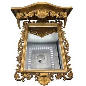 Vtg Homco Gold Ornate Wall Mirror & Shelf Hollywood Regency